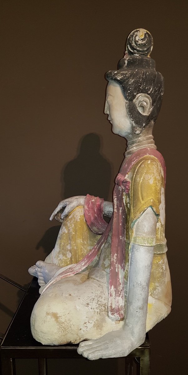 China - Large Polychrome Guanyin Statue - Qing Dynasty - 19th.-photo-3