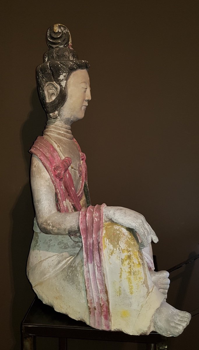 China - Large Polychrome Guanyin Statue - Qing Dynasty - 19th.-photo-4