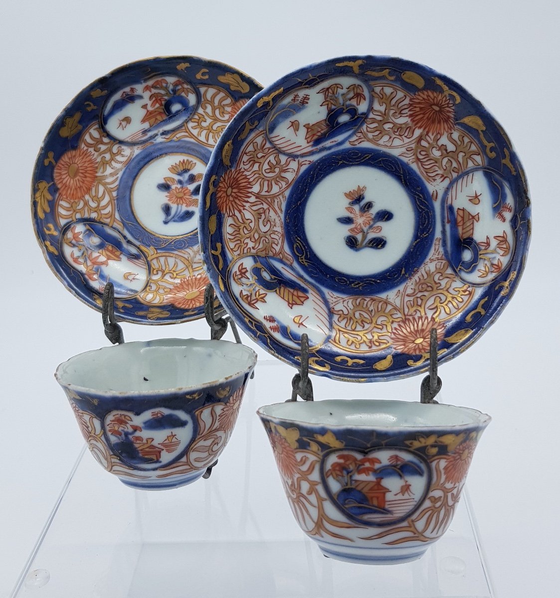 Japan - Pair Of Small Cups And Saucers With Imari Decor - Edo 18th