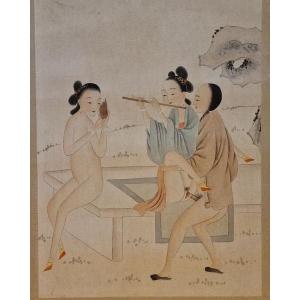 China - Erotic Painting - Canton School - Late 19th.