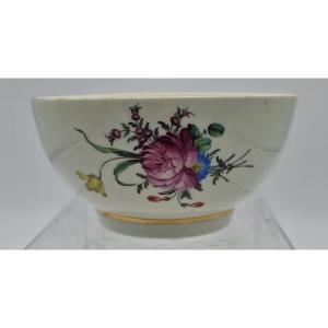 Cream Bowl In Soft Porcelain From Tournai With Floral Decor In Polychrome And Gold. 18th.