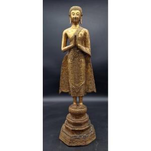 Thailand - Gilt Bronze Monk - Rattanakosin - 20th Century.