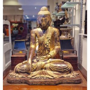 Burma/myanmar - Large Gilded Wooden Buddha - Mandalay Period - 19th.