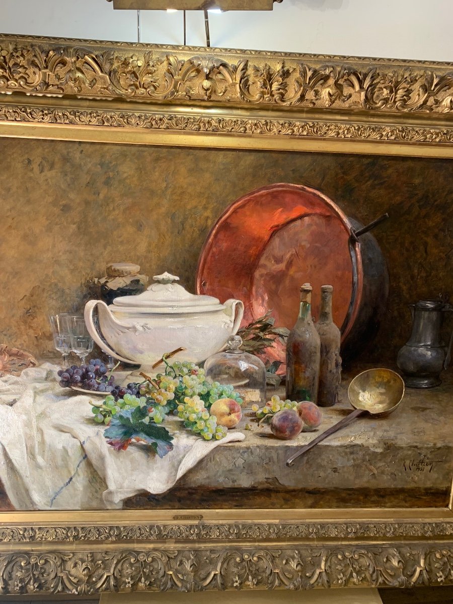 Tableau 19 Eme Par René Louis CHRÉTIEN  «  Nature Morte «  (1867-1942)-photo-4