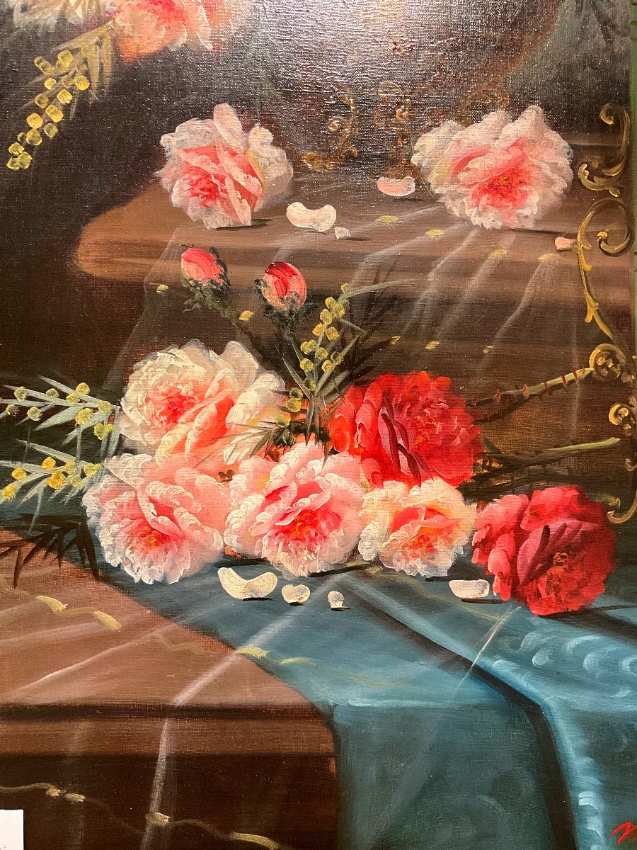 Max Carlier (1872-1938)  Paire De Tableaux De Bouquets De Fleurs-photo-3