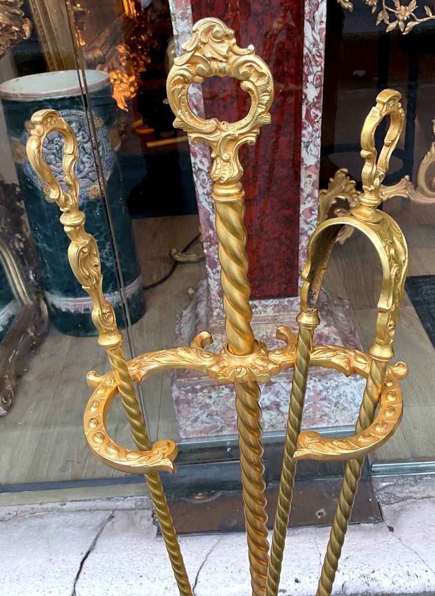 Fireplace Set 19 Eme Gilt Bronze Louis XVI Style-photo-3