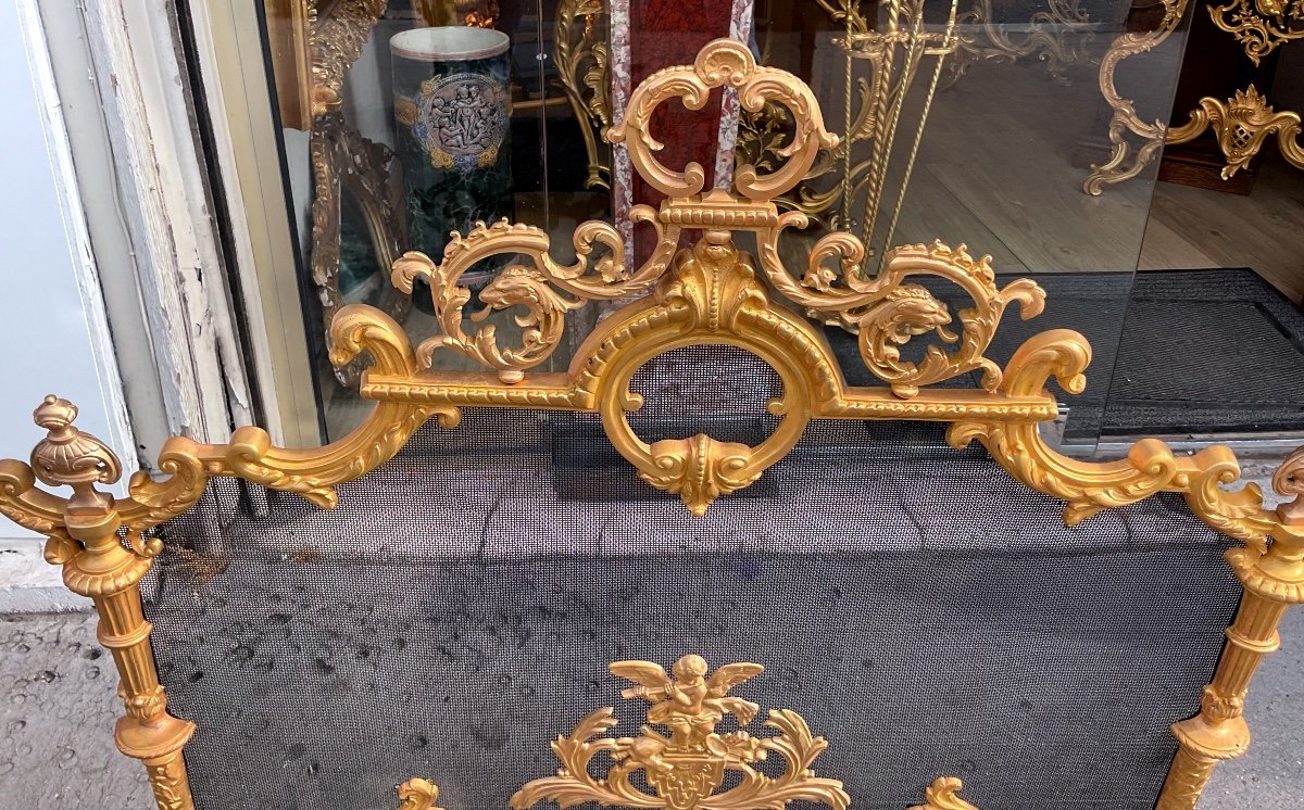 Louis XIII Style Fire Screen From Napoleon III Period In Gilded Bronze -photo-2