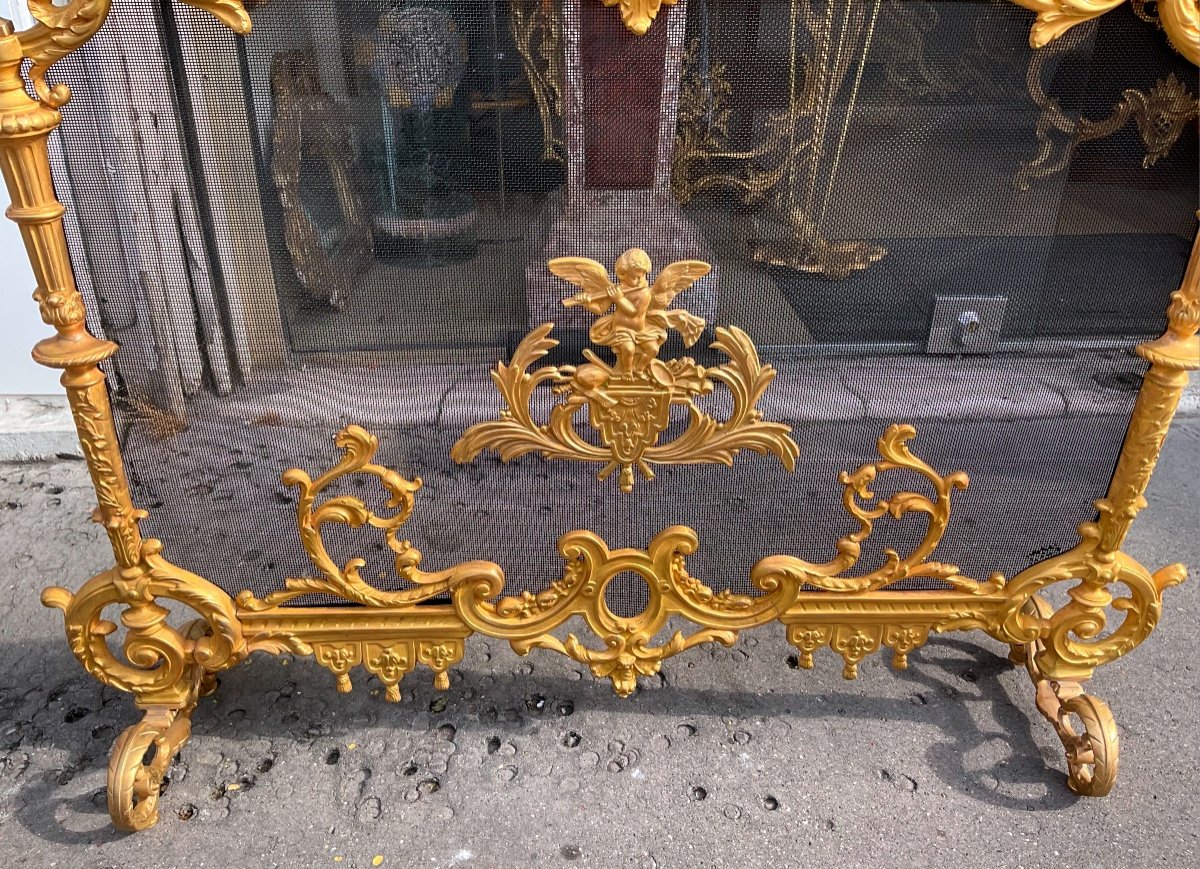 Louis XIII Style Fire Screen From Napoleon III Period In Gilded Bronze -photo-3