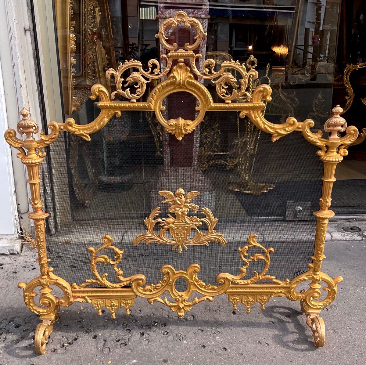 Louis XIII Style Fire Screen From Napoleon III Period In Gilded Bronze 