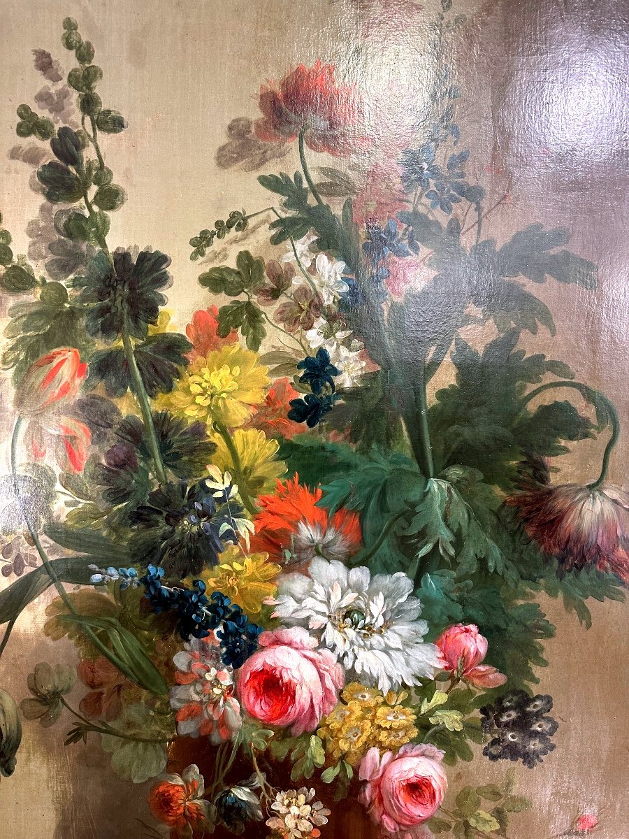 Tableau Par Henri Robbe (1807-1899) « bouquet De Fleur Aux Fruits Dans Un Vases Médicis « -photo-3