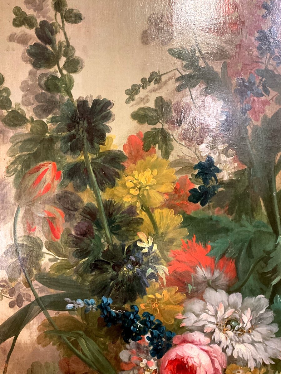 Tableau Par Henri Robbe (1807-1899) « bouquet De Fleur Aux Fruits Dans Un Vases Médicis « -photo-4