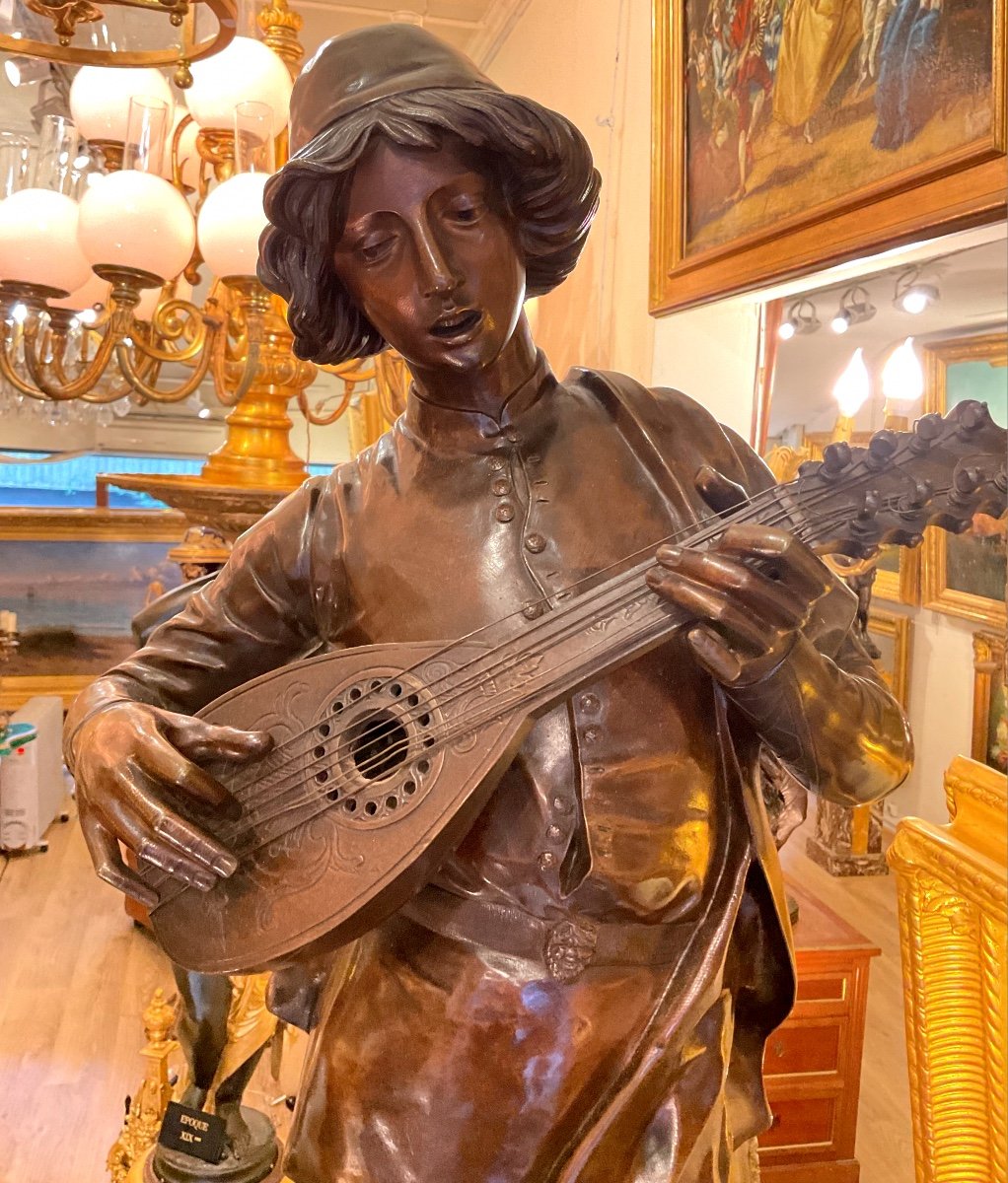 Bronze By Paul Dubois (1829-1905) The Neapolitan Guitar Player -photo-3