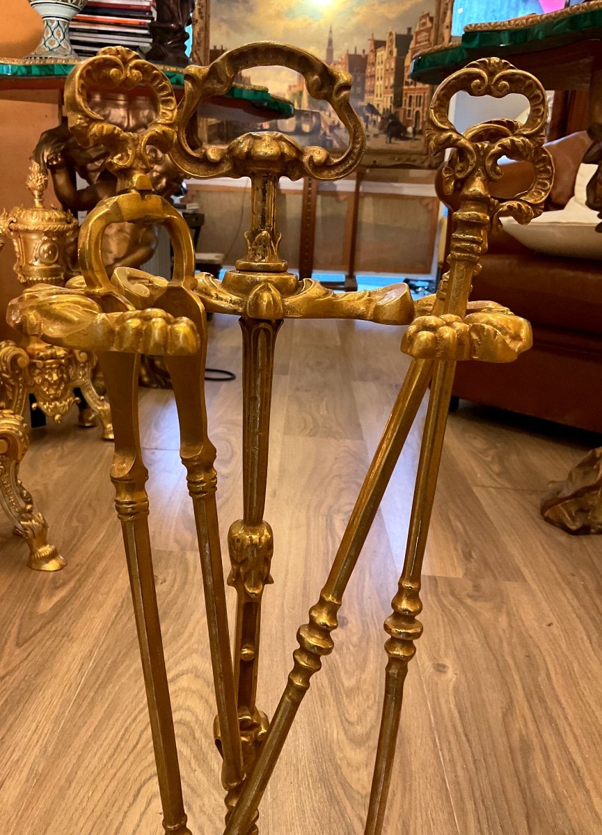 Late 19th Century Gilt Bronze Fireplace Set Louis XV Style-photo-3