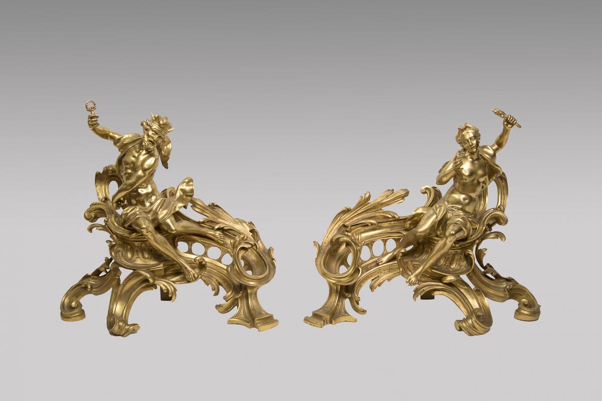 Pair Of Chenet Gilt Bronze - Louis XV Style 19th Century