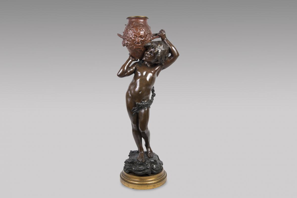 "the Child With The Jar" Bronze - Auguste Moreau