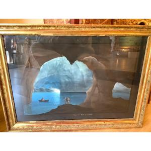 Neapolitan Gouache 19th Century: The Blue Grotto In Capri