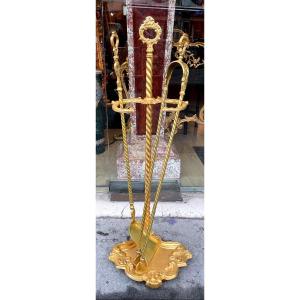 Fireplace Set 19 Eme Gilt Bronze Louis XVI Style