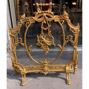 Louis XVI Style Gilt Bronze Fire Screen, Napoleon III Period