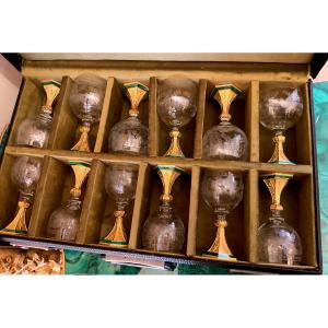 Coffret De 12 Verres En Cristal Baccarat D Apparat Malachite 