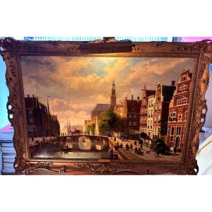 Tableau « vue Du Centre D Amsterdam «  Par Johannes Frédérick Hulk(1829-1911)