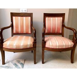 Pair Of Carved Wood Armchairs, Restoration Period