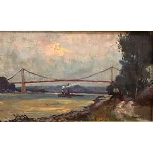 Albert Malet (1912-1986) Le Pont De Tancarville