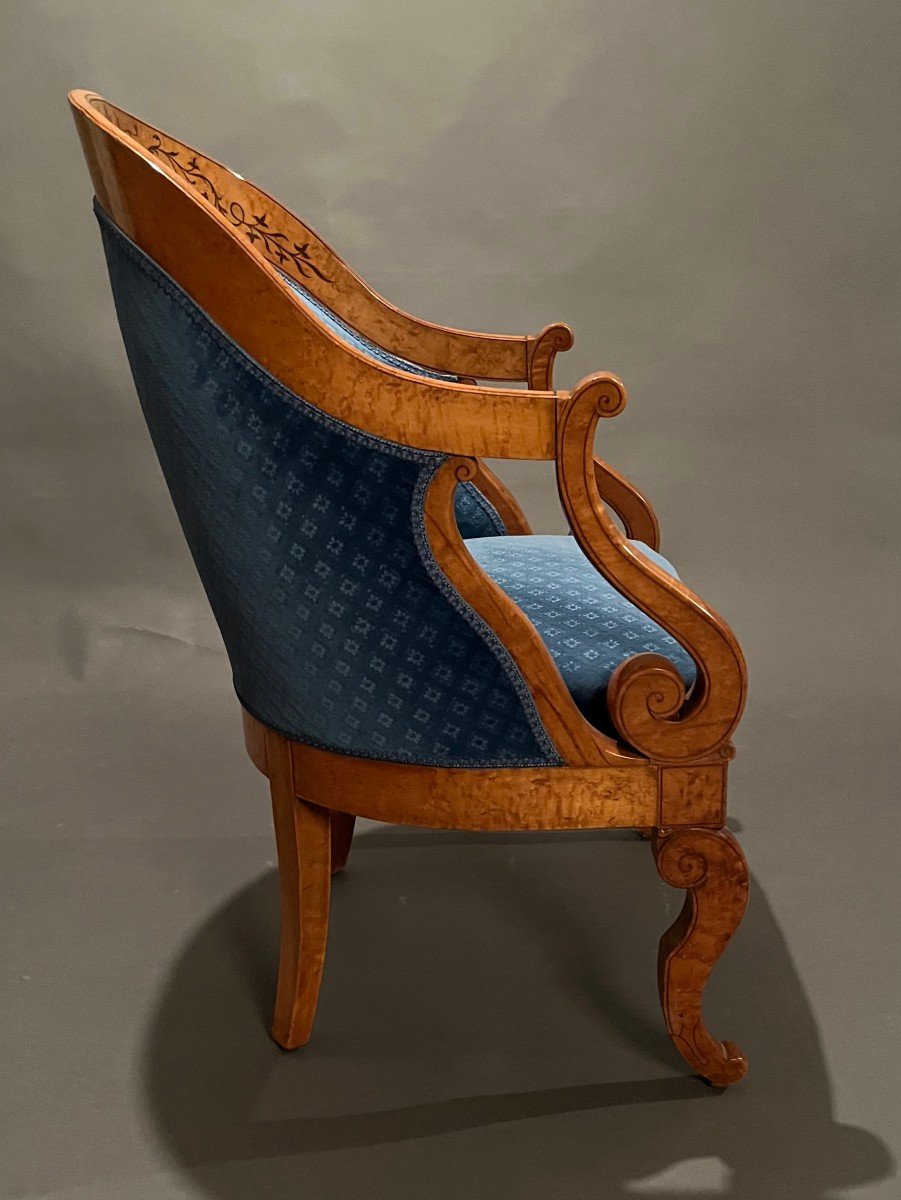 Paire de fauteuils gondoles d'époque Charles X en érable moucheté-photo-2