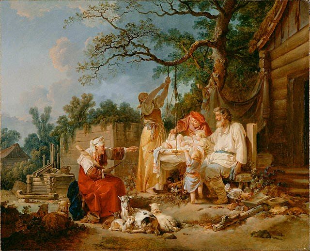 Jean-Baptiste LEPRINCE (1734-1781) Paysage animé à la fileuse et l'enfant devant une chaumière-photo-2