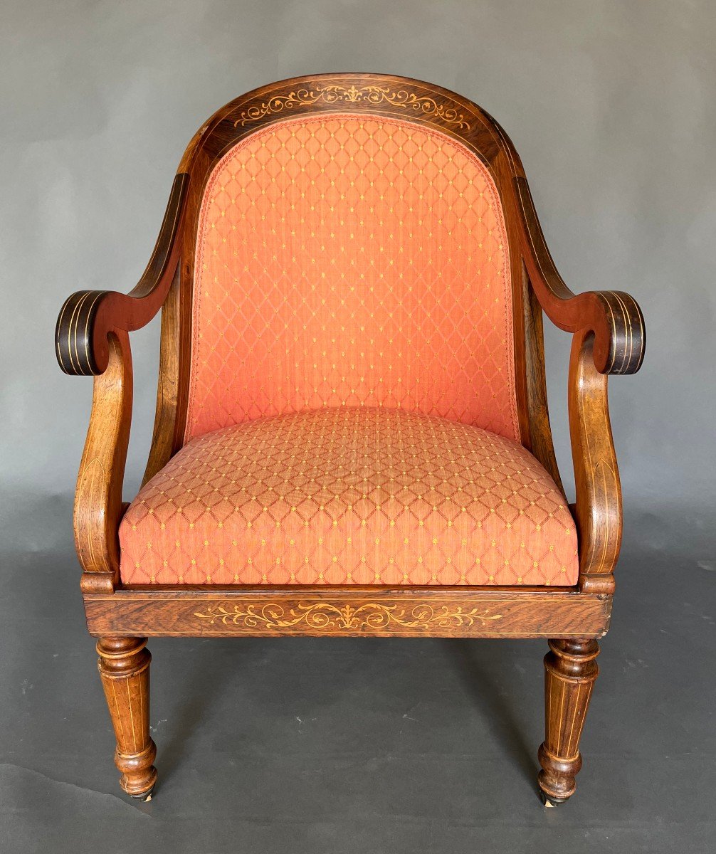 Pair Of Charles X Period Gondola Armchairs In Rosewood-photo-3