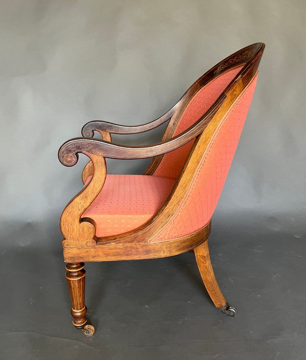 Pair Of Charles X Period Gondola Armchairs In Rosewood-photo-4