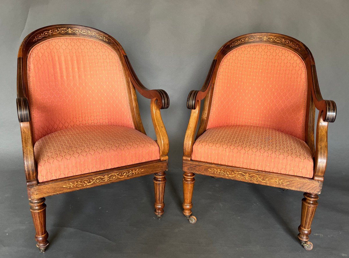 Pair Of Charles X Period Gondola Armchairs In Rosewood