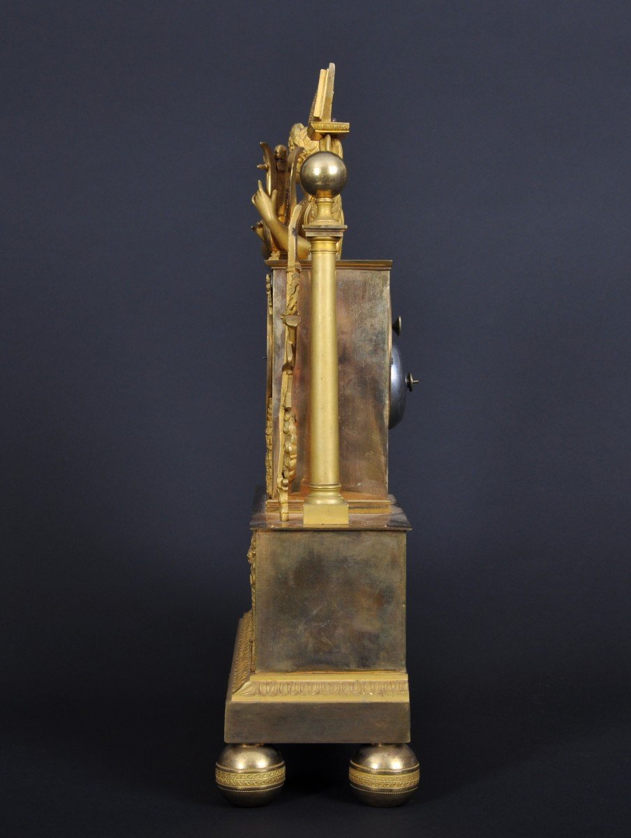 Pendule Apollon à la lyre, en bronze doré d'époque Empire -  Restauration - Charles X-photo-3