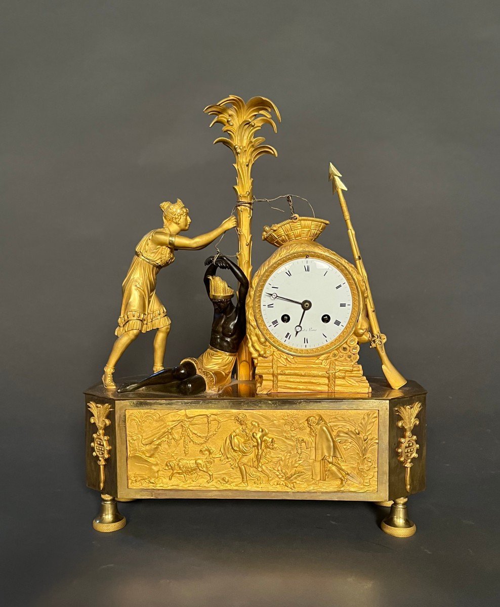 "atala" Clock In Gilded And Patinated Bronze From The Empire- Restoration - Charles X Period-photo-2