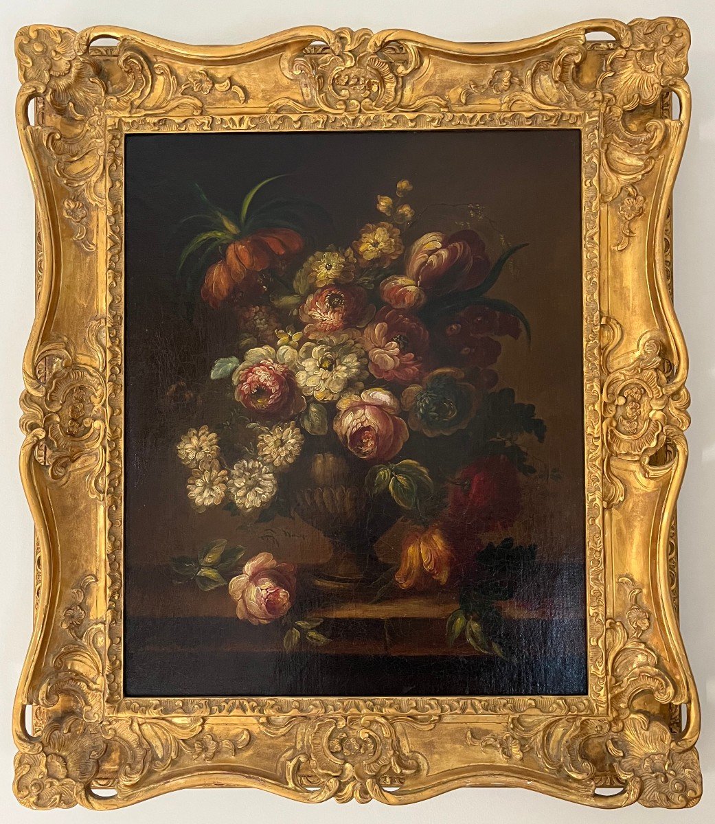 Pair Of Bouquets Of Flowers On Entablatures, Oils On Canvas, 18th - 19th Century-photo-2