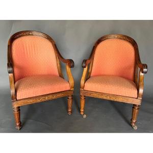 Pair Of Charles X Period Gondola Armchairs In Rosewood