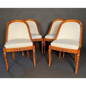 Set Of Four Gondola Chairs Stamped "jeanselme" From The Charles X Period In Maple