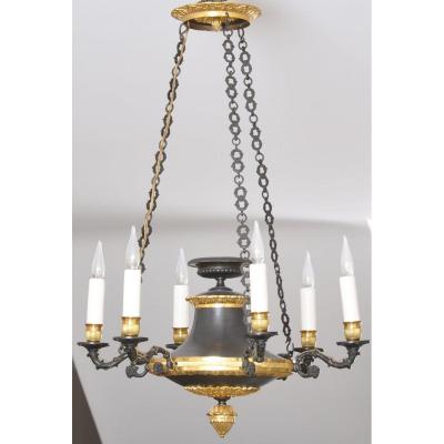 Restoration Period Chandelier Patinated And Gilded Bronze.