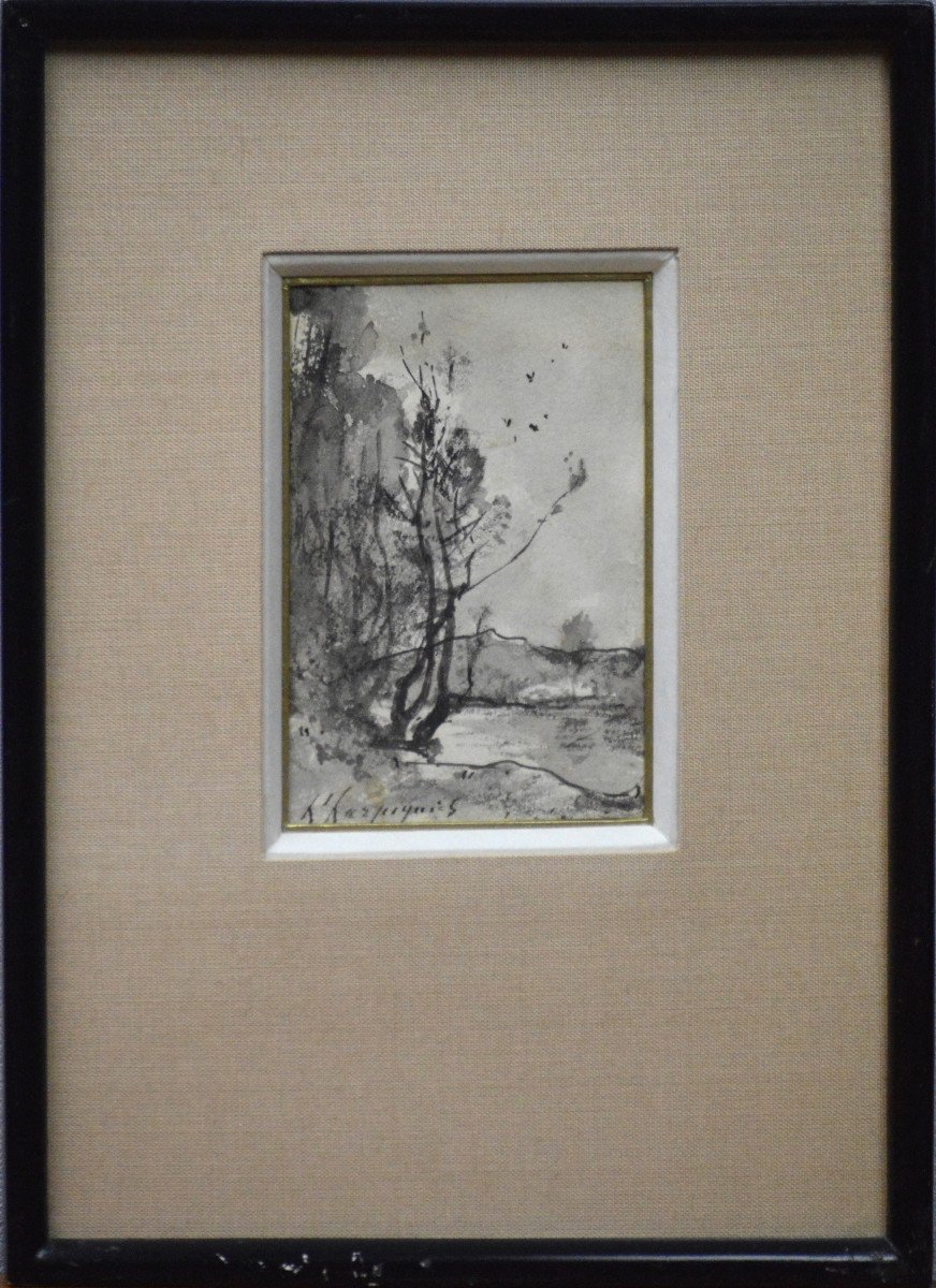 Henri Joseph Harpignies 1819-1916. "Paysage."-photo-2