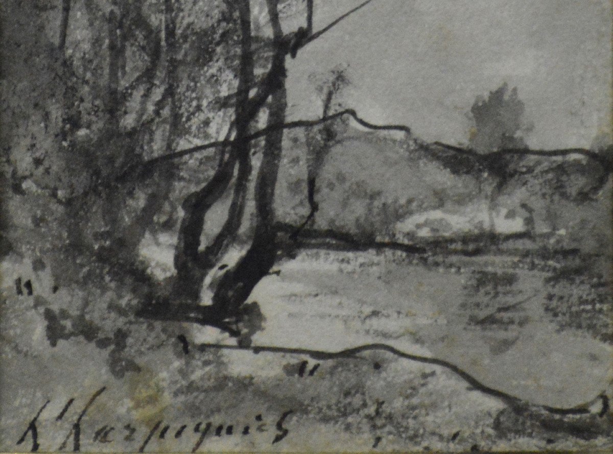 Henri Joseph Harpignies 1819-1916. "Paysage."-photo-3