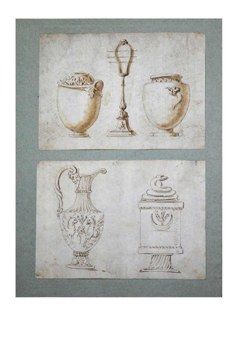 18th Century French School. "studies Of Vases."-photo-2