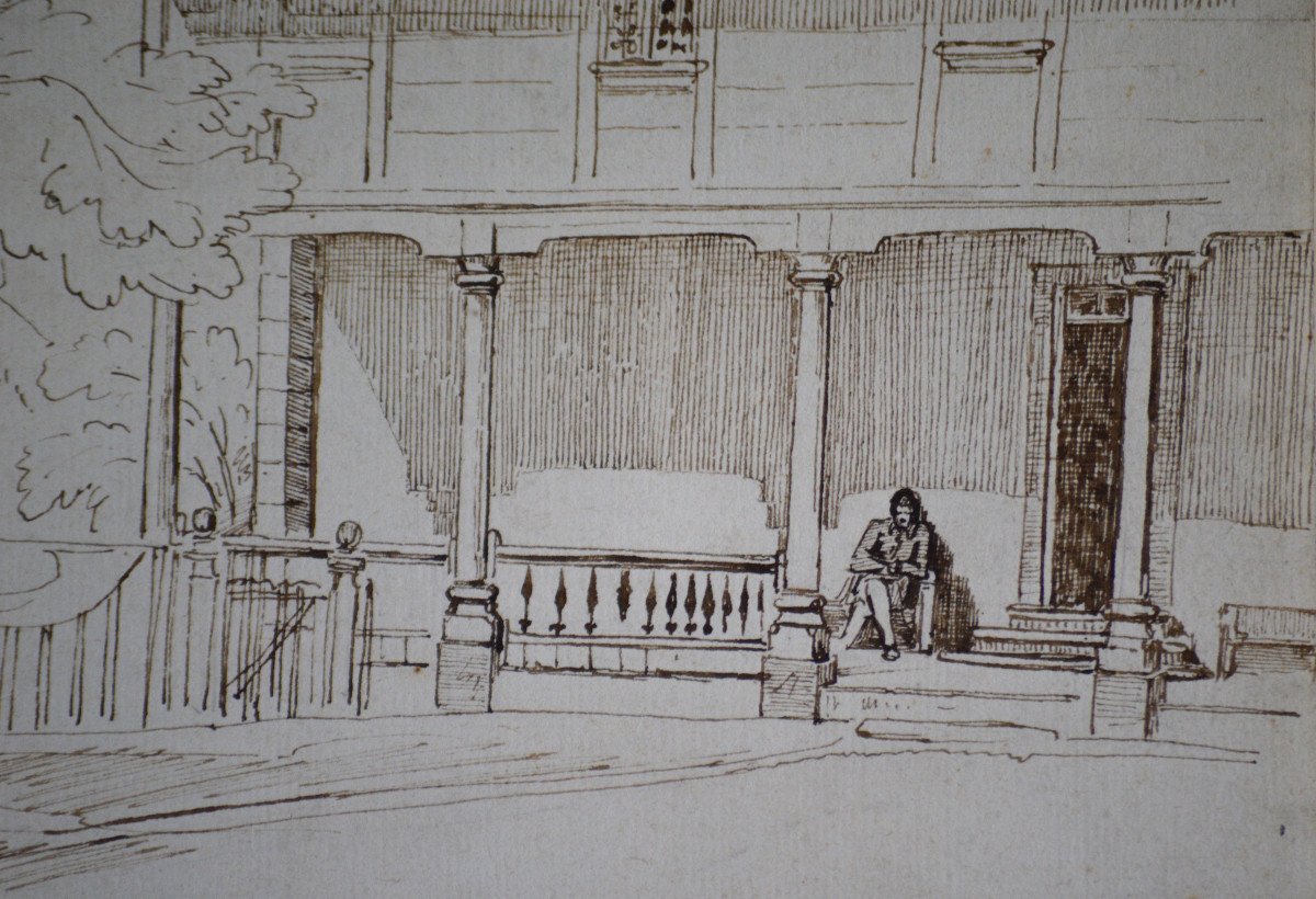 Théodore Caruelle d'Aligny 1798-1871. "Personnage devant une maison à Grindelwald."-photo-2