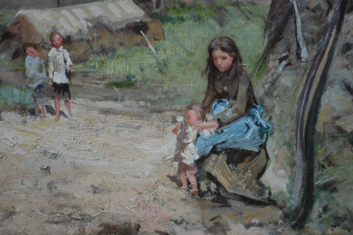 Paul-leon Gagneau 1848-1910. "charbonnière And Her Children In The Forest."-photo-3