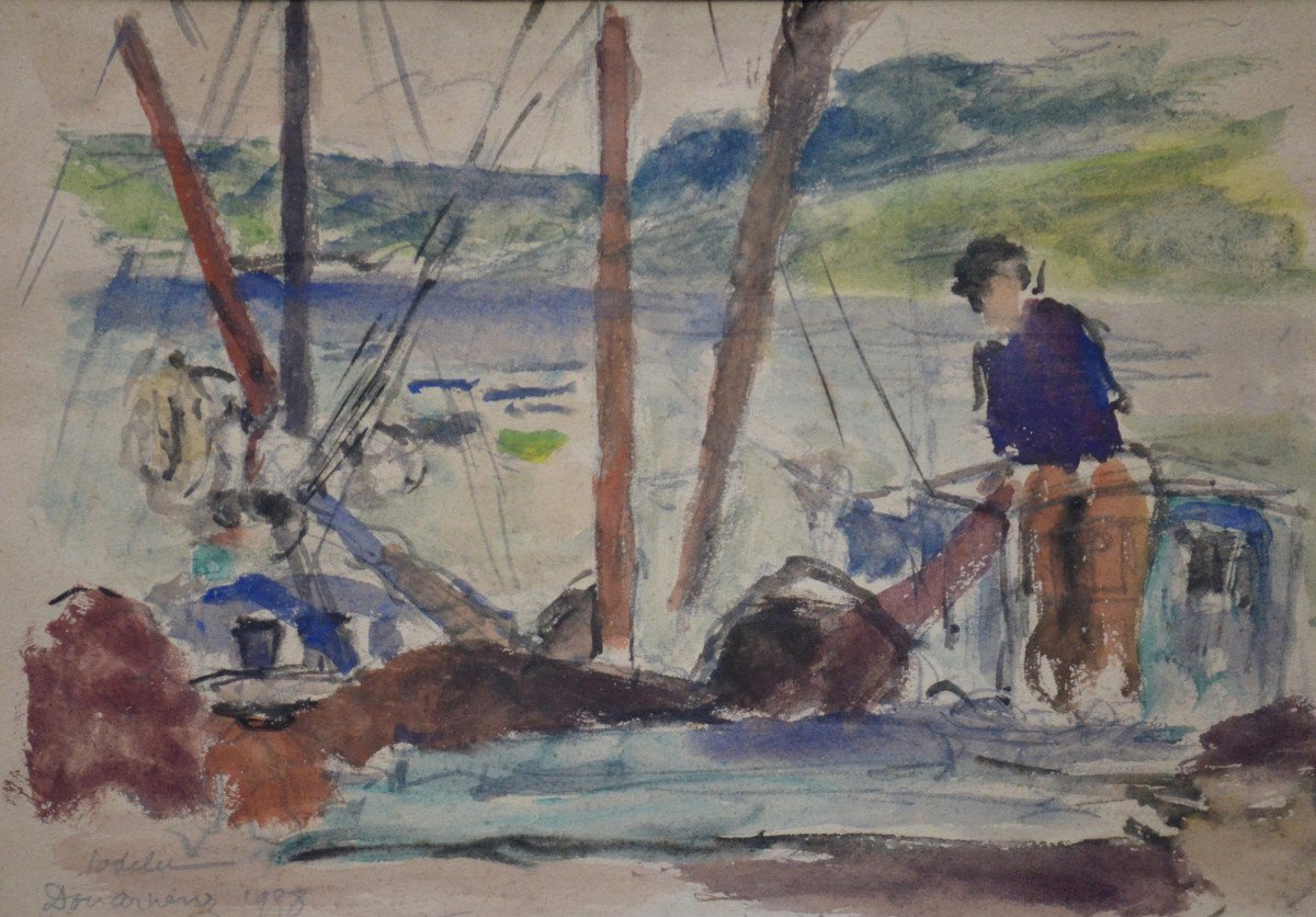 Charles Emmanuel Jodelet 1883-1969. "Pécheur à Douarnenez."-photo-2