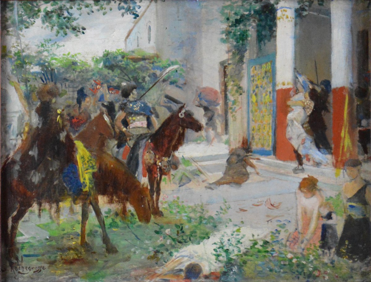 Georges Rochegrosse 1859-1938. "looting Of A Gallo-roman Villa By The Huns."-photo-2