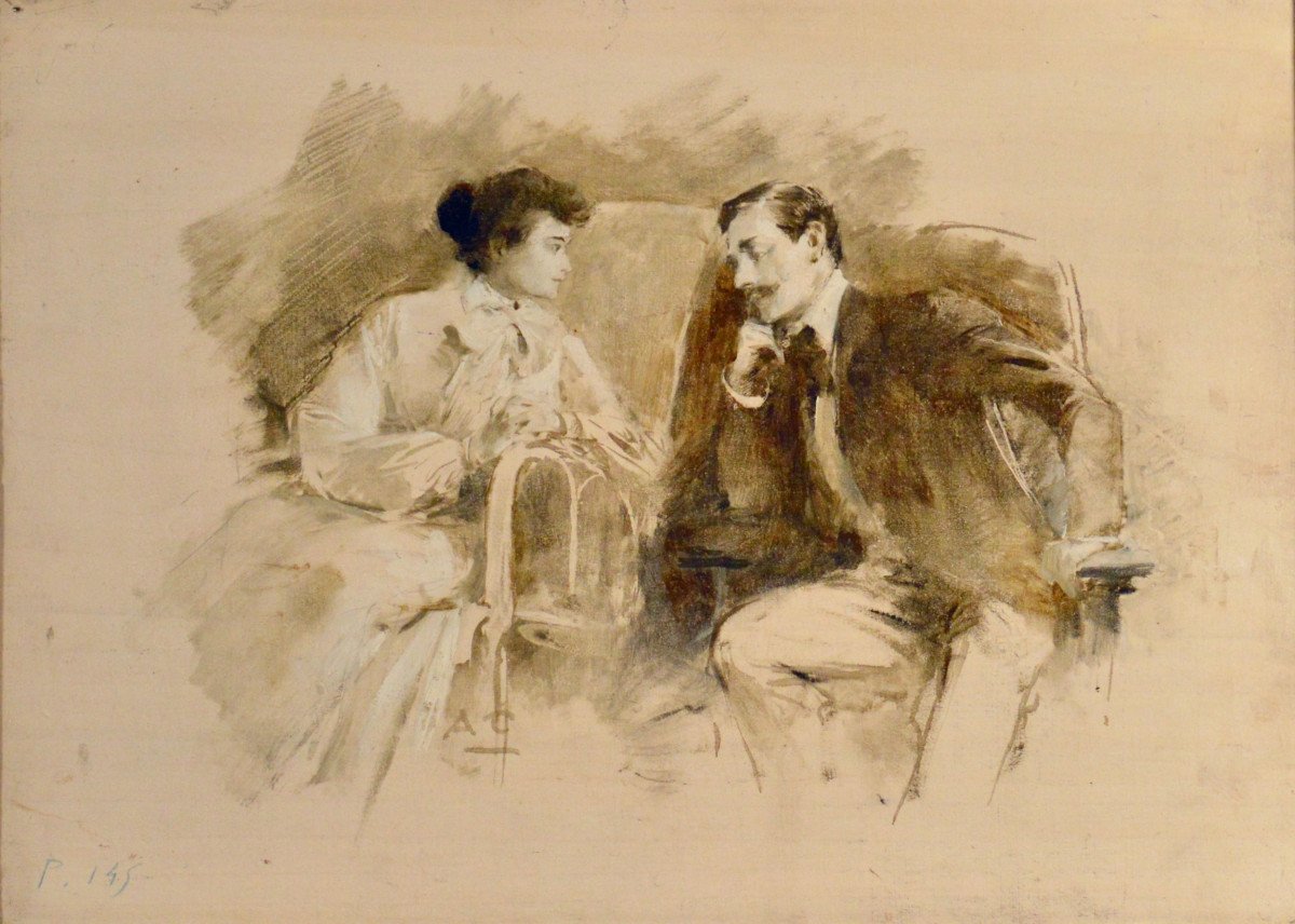 Antoine Calbet 1860-1944. "La conversation."-photo-2