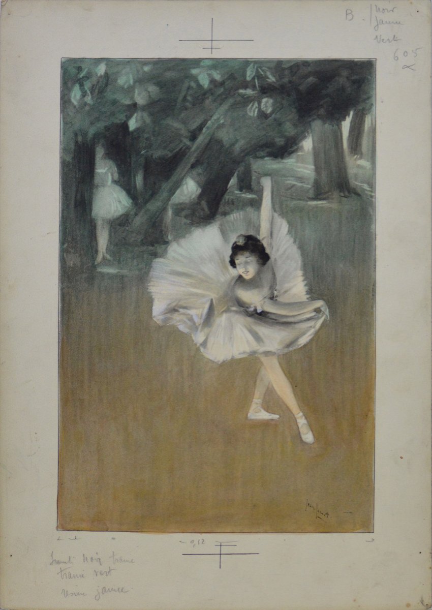 Jean Jamet (illustrateur). "La danseuse." Projet d'Illustration Vers 1900.-photo-2