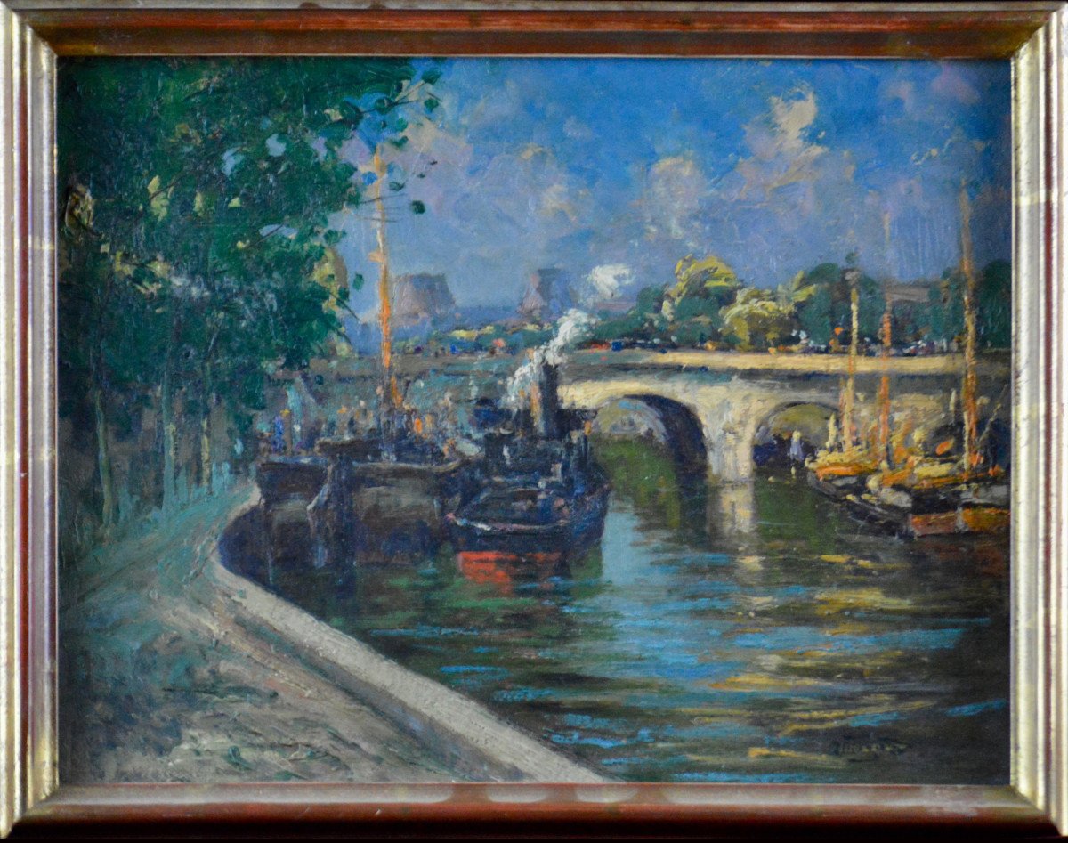 Alphonse Henri Mazard 1865-1939. "Les quais de Seine à Paris."-photo-2