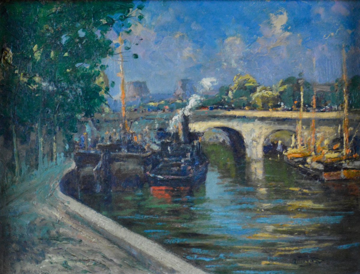 Alphonse Henri Mazard 1865-1939. "Les quais de Seine à Paris."-photo-3