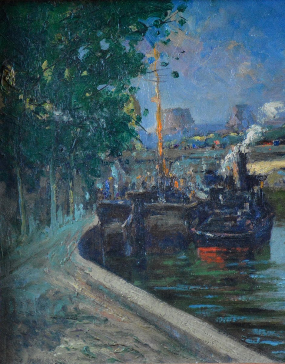 Alphonse Henri Mazard 1865-1939. "Les quais de Seine à Paris."-photo-1