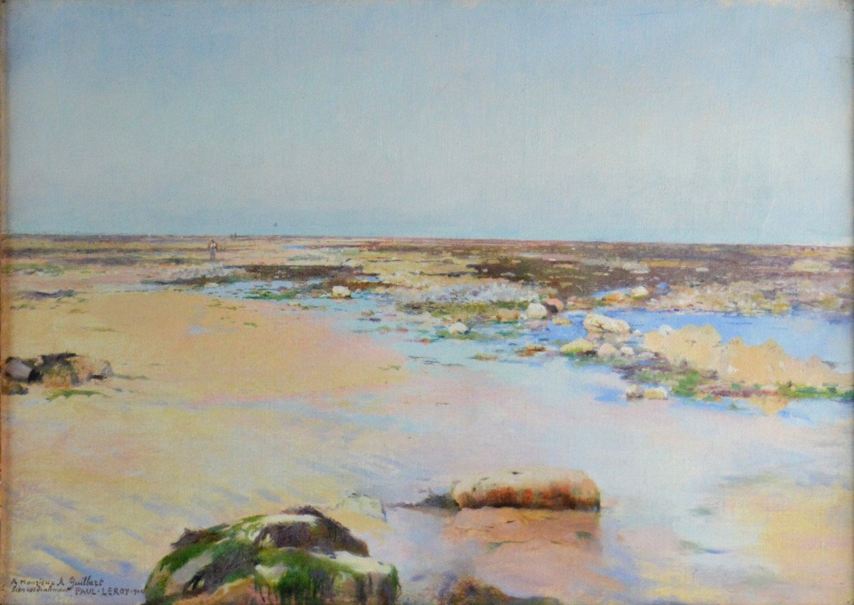 Paul Leroy 1860-1942. “low Tide In Normandy.”-photo-3